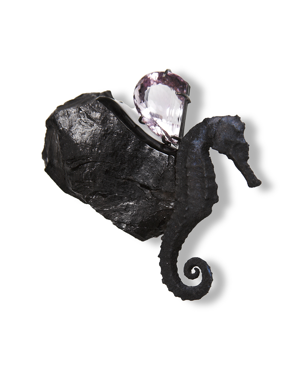 Tanel Veenre - Nature Arisen I 2013 Brooch Seahorse, jet, amethyst, silver 7 x 7 x 3 cm